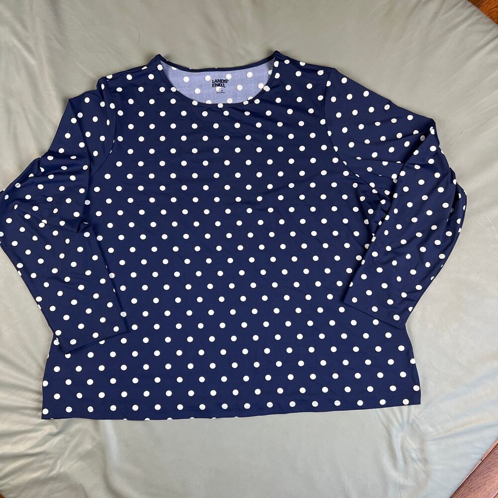 Lands End Ladies Long Sleeve Rash Guard Navy Polka Dot 2XL